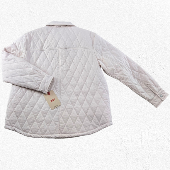 Levi’s Pastel Pink Quilted Shirt Jacket Shacket Snap Button Size Medium NWT - Picture 13 of 13